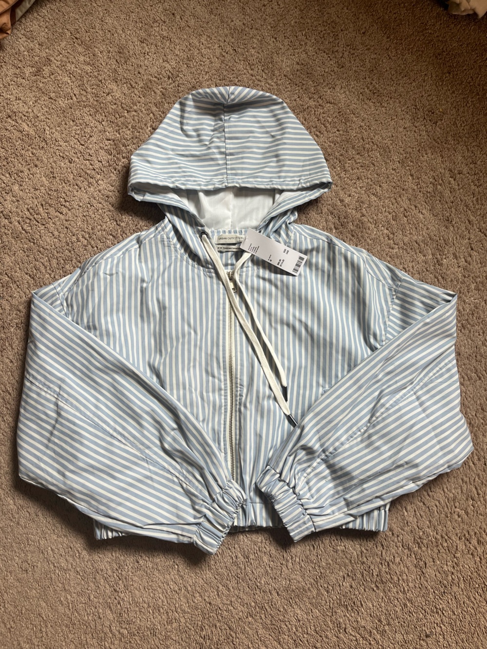 Urban Outfitters Light Blue & White Striped Hooded Zip Jacket